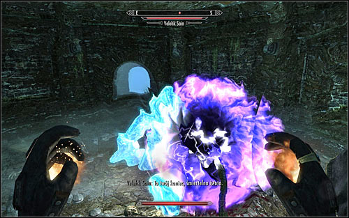 Wait for Velekh Sain, surprised that you were able to break the binding spell, to appear - Miscellaneous: Velehk Sains Treasure - College of Winterhold quests - The Elder Scrolls V: Skyrim Game Guide