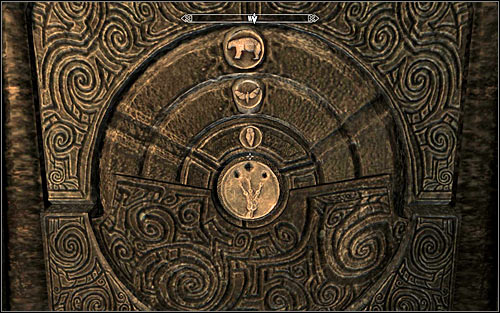 The idea here is interacting with the three circles and the key to solving it is understanding the hint found in Arvels Journal which can be read from the inventory - Heading to Bleak Falls Barrow | Bleak Falls Barrow - Bleak Falls Barrow - The Elder Scrolls V: Skyrim Game Guide