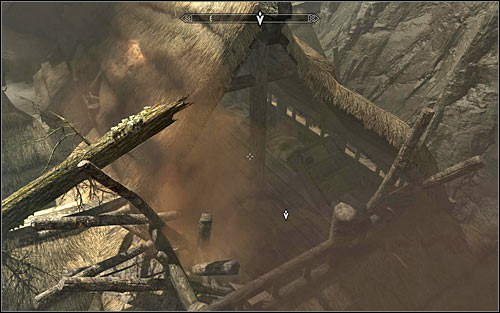Approach the big hole in the wall and following Ralofs instruction, jump to land inside the partially destroyed tavern below (screen above) - Running away from the Dragon | Unbound - Unbound - The Elder Scrolls V: Skyrim Game Guide