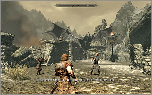 Now, for a change, you will have to follow Hadvar, the man that you already had the chance to talk with - Running away from the Dragon | Unbound - Unbound - The Elder Scrolls V: Skyrim Game Guide