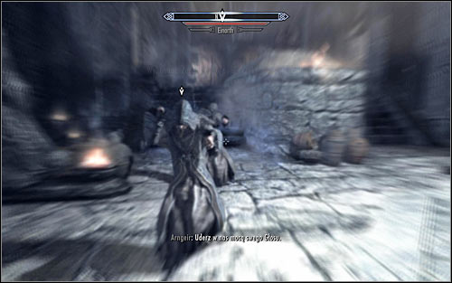 After getting inside the monastery, wait for Arngeir to approach you and a conversation will automatically start - Greybeards training | The Way of the Voice - The Way of the Voice - The Elder Scrolls V: Skyrim Game Guide