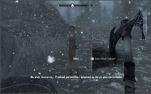 Regardless of whether you reached Kynesgrove with Delphine or met her there, you will have to talk with Iddra (screen above), who will tell you that the Dragon has appeared beside the nearby burial site - Heading to dragon burial site | A Blade in the Dark - A Blade in the Dark - The Elder Scrolls V: Skyrim Game Guide
