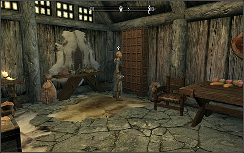 Head to the eastern room of the Sleeping Giant Inn (screen above) and lock the door behind you, as Delphine wishes - Meeting with Delphine | Diplomatic Immunity - Diplomatic Immunity - The Elder Scrolls V: Skyrim Game Guide