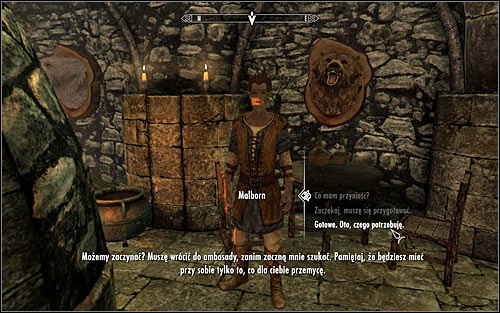 Malborn will confirm that he can smuggle a given amount of equipment inside the embassy and will suggest that it should be items that will let you efficiently and silently deal will enemies - Getting onto the Embassy party | Diplomatic Immunity - Diplomatic Immunity - The Elder Scrolls V: Skyrim Game Guide