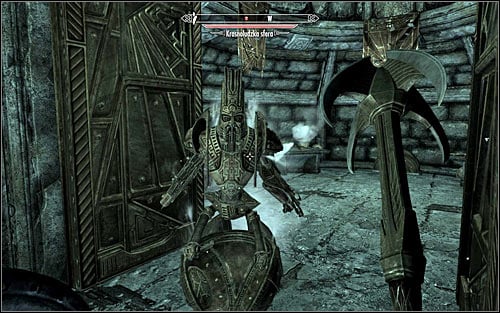 Regardless of whether you explored the northern room or not, you will need to open the gate in the west and continue exploring the ruins - Obtaining the Elder Scroll | Elder Knowledge - Elder Knowledge - The Elder Scrolls V: Skyrim Game Guide
