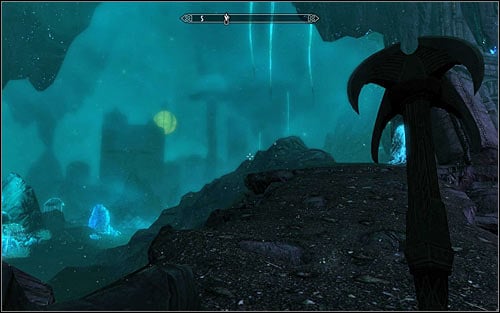 Id suggest heading towards the green sphere in the distance (screen above), so at first west and afterwards south-west - Obtaining the Elder Scroll | Elder Knowledge - Elder Knowledge - The Elder Scrolls V: Skyrim Game Guide