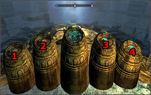 Now stand directly in front of the middle console (screen above) and be ready for a puzzle that will lead to the unveiling of the Elder Scroll and transcribing it onto the lexicon - Discerning the Transmundane - p. 2 - Daedric quests - The Elder Scrolls V: Skyrim Game Guide