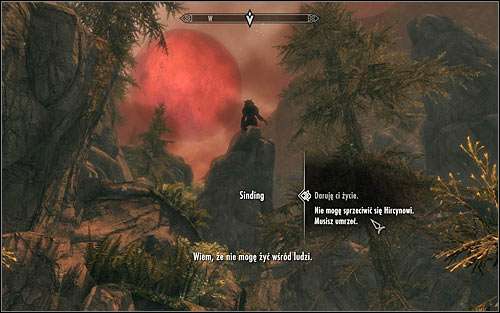 You should soon reach a place where you will note Sinding standing on a rock ledge (he has transformed into a werewolf in the meantime) - Ill Met By Moonlight - p. 2 - Daedric quests - The Elder Scrolls V: Skyrim Game Guide