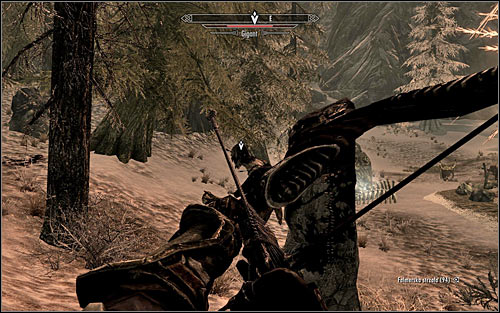 If you prefer ranged attacks, during the fight with the Giant you should use the nearby trees and other big objects to your advantage, hoping that the creature will be blocked by them - The Cursed Tribe - p. 2 - Daedric quests - The Elder Scrolls V: Skyrim Game Guide