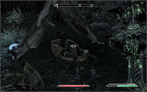 Depending on your liking, you can either start attacking the enemies from a distance or become invisible, slide down and head inside the mine - Boethiahs Calling - p. 2 - Daedric quests - The Elder Scrolls V: Skyrim Game Guide