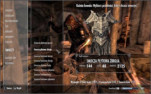 After youve chosen the item category youre interested in you must also pick an object from the list - Smithing - Introduction | Crafting - Crafting - The Elder Scrolls V: Skyrim Game Guide