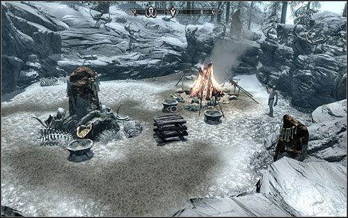 The Mammoth Tusk Powder can be found in the bowl in the middle of the camp, beside a large campfire - Repairing the Phial | Side quests - Side quests - The Elder Scrolls V: Skyrim Game Guide