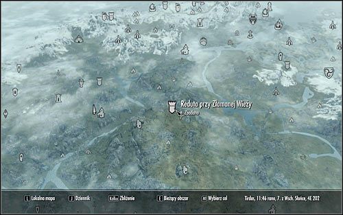 Open the world map and you should see that the Broken Redoubt Tower is east of Karthwasten (screen above) - The Heart of Dibella | Side quests - Side quests - The Elder Scrolls V: Skyrim Game Guide