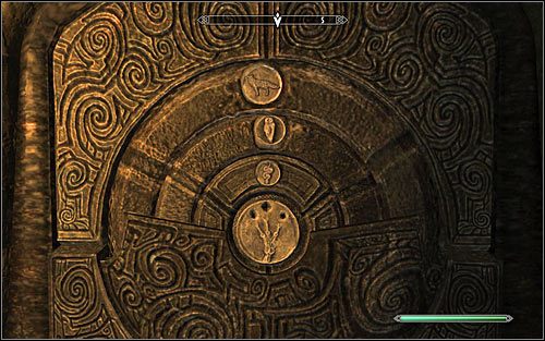 Soon enough you should reach a locker door, where you will need to solve a puzzle resembling those which you have probably come across many times before - Siege on the Dragon Cult | Side quests - Side quests - The Elder Scrolls V: Skyrim Game Guide
