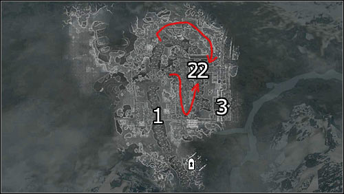 Labels on the map: red arrows - routes to the drawbridge, 1 - barricade; 2 - drawbridge mechanisms; 3 - Whiterun entrance - Battle for Whiterun | Stormcloak Rebellion Quests - Stormcloak Rebellion Quests - The Elder Scrolls V: Skyrim Game Guide