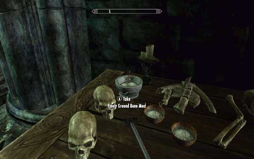 The Finely Ground Bone Meal lies in a silver bowl below a mammoth skull - Chasing Echoes - p. 2 - Dawnguard path - The Elder Scrolls V: Skyrim - Dawnguard - Game Guide and Walkthrough