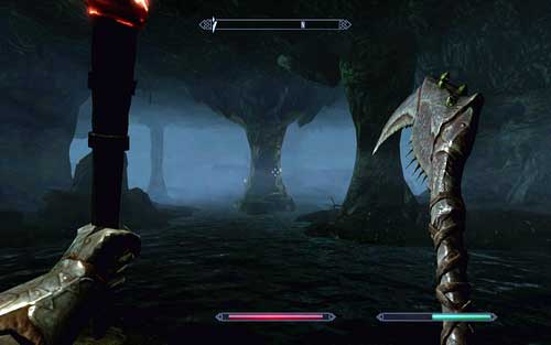 At its end you will come across a big cavern filled with water and in its left part a pale elf named Gelebor - Touching The Sky - p. 1 - Dawnguard path - The Elder Scrolls V: Skyrim - Dawnguard - Game Guide and Walkthrough