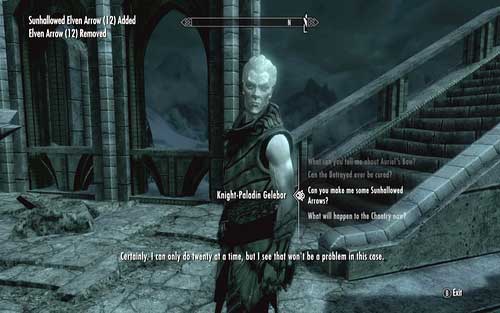 In order to create the Sunhallowed Arrows, speak to Gelebor once again - Touching The Sky - p. 4 - Dawnguard path - The Elder Scrolls V: Skyrim - Dawnguard - Game Guide and Walkthrough