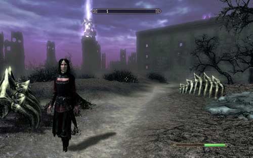 A bit before the big rectangular buildings, there's an intersection on which you should head left - Impatience of a Saint - p. 1 - Mutual side missions - The Elder Scrolls V: Skyrim - Dawnguard - Game Guide and Walkthrough