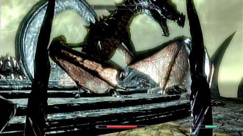 The fight will follow a patter - when Miraaks health falls down to a certain level (around 30%), he will teleport to an inaccessible point on the map and drain the soul of one of the nearby Dragons (therefore curing his wounds) - Skyrim Dragonborn: Defeat Miraak - Skyrim Dragonborn: Main story mode - At the Summit of Apocrypha - The Elder Scrolls V: Skyrim - Dragonborn Game Guide