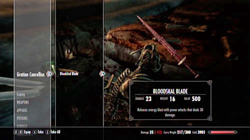 Gratians Journal contains a hint - the magical sword (Bloodskal Blade) which you found by the remains seems to have peculiar properties - Skyrim Dragonborn: The Final Descent - Skyrim Dragonborn: Side missions - Raven Rock - The Elder Scrolls V: Skyrim - Dragonborn Game Guide