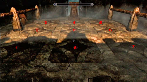 You need to go across the pressure plates in a given order marked above - Skyrim Dragonborn: Lost Legacy - Skyrim Dragonborn: Side missions - Skaal Village - The Elder Scrolls V: Skyrim - Dragonborn Game Guide