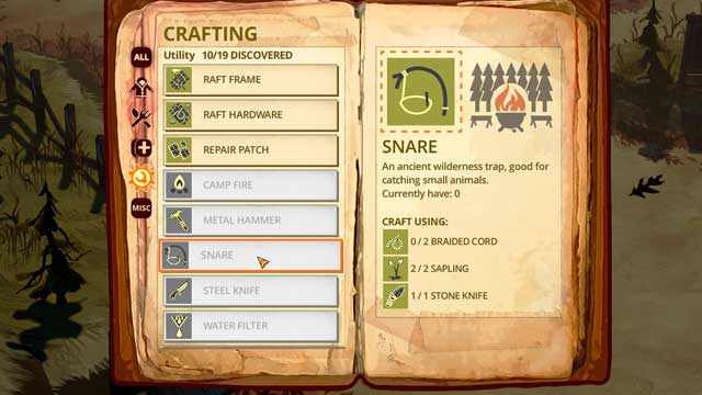 You dont need a whole lot of resources for a snare trap, so its good to always have one or two. - How to hunt rabbits? - Crafting - The Flame in the Flood - Game Guide and Walkthrough