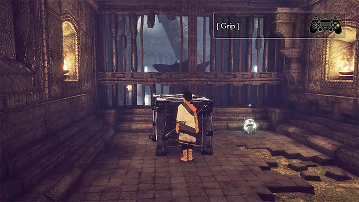 First, you need to find a barrel to feed Trico - Feed Trico and get out of the hall with the large dome | Walkthrough - Walkthrough - The Last Guardian Game Guide