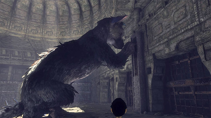 Point Trico to the mechanism on one of the walls shown in the above screenshot - Solve the cart puzzle | Walkthrough - Walkthrough - The Last Guardian Game Guide