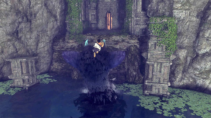 In the new part of the cave, make sure that you are still on Tricos back and command him to jump into the water - Explore the cave behind the waterfall | Walkthrough - Walkthrough - The Last Guardian Game Guide