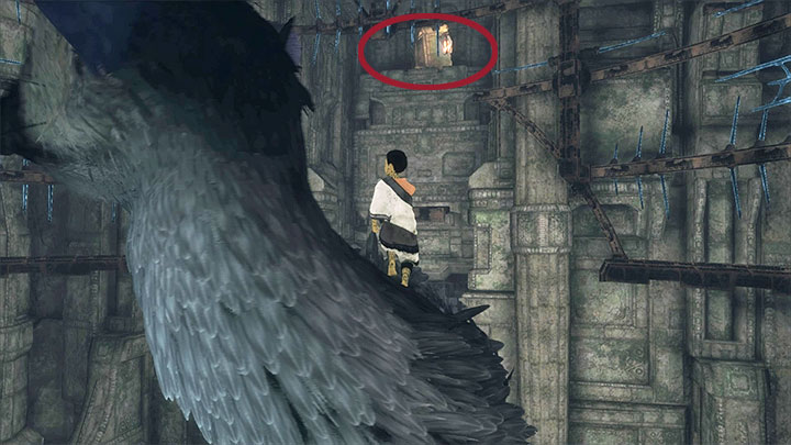 Return with Trico to the chamber with the cage and have him approach the ledge - Roll over the cage and leave the ruins with Trico | Walkthrough - Walkthrough - The Last Guardian Game Guide