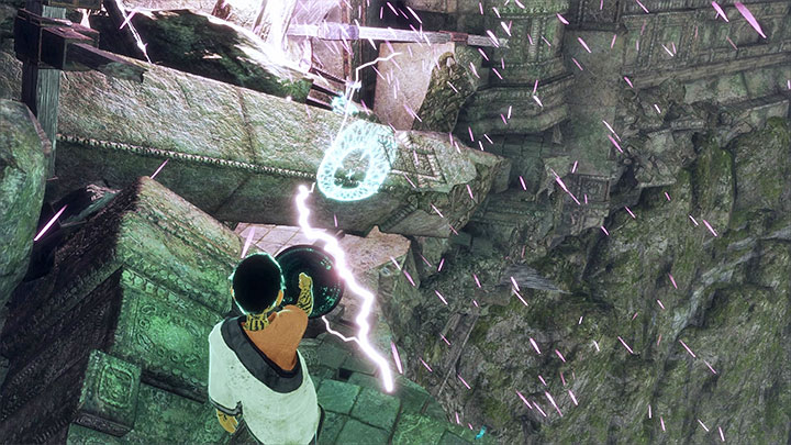 To reach the last two barrels, you need to make a small climb through the neighboring rock ledges - Help Trico during the fight and save him from dying | Walkthrough - Walkthrough - The Last Guardian Game Guide