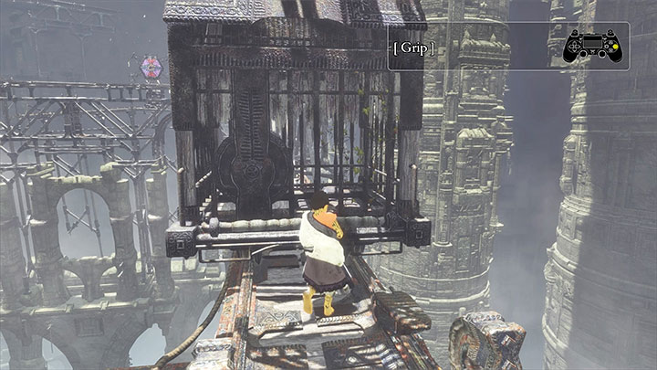 Shove off the structure supporting the stained glass pane - Walk over the big scaffolding | Walkthrough - Walkthrough - The Last Guardian Game Guide