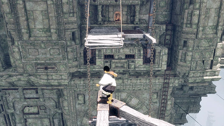 Ultimately, you will have to approach the small projecting balcony shown in the above screenshot - Get around suits of armour on your way to Trico | Walkthrough - Walkthrough - The Last Guardian Game Guide
