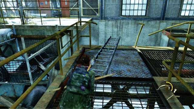 Use your bow to kill the creature and throw down the ladder lying at the end of the catwalk - The Last of Us: The Hunt, Lakeside Resort Walkthrough - Lakeside Resort - The Last of Us Guide