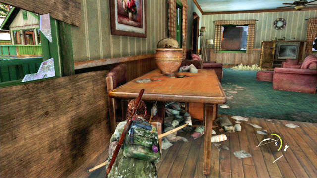 Hide at the wall to the left and wait near the hole for the first one of the bandits to appear - The Last of Us: The Hunt, Lakeside Resort Walkthrough - Lakeside Resort - The Last of Us Guide