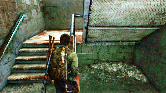 As soon as the bandits walk away, continue to the left until you reach a small staircase - The Last of Us: Financial District, Pittsburgh Walkthrough, map - Pittsburgh - The Last of Us Guide
