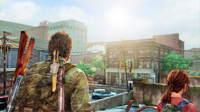 The girl will then slide the ladder down for you to climb onto - The Last of Us: Financial District, Pittsburgh Walkthrough, map - Pittsburgh - The Last of Us Guide