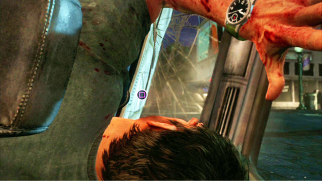 Once the ride draws to an end, keep tapping the square quickly to break the window - The Last of Us: Prologue Walkthrough - Prologue - The Last of Us Guide