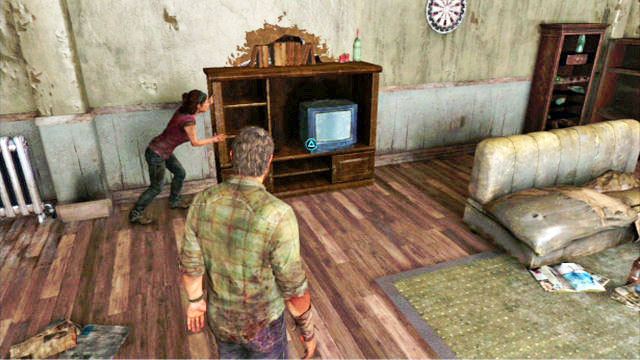 As you follow Tess, you will reach a room with a cabinet blocking further passage - The Last of Us: 20 Years Later, The Quarantine Zone Walkthrough - The Quarantine Zone - The Last of Us Guide