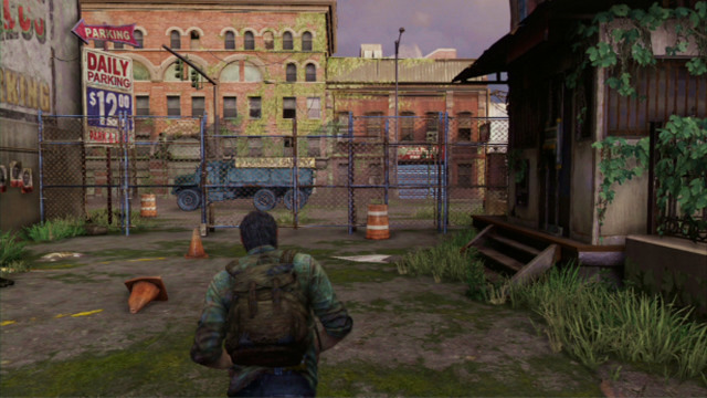 After a short cutscene, keep running ahead until you reach a high fence - The Last of Us: The Cargo, The Quarantine Zone Walkthrough, map - The Quarantine Zone - The Last of Us Guide