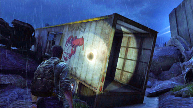 As soon as you reach the surface, go ahead and walk through an empty truck trailer - The Last of Us: Outside, The Outskirts Walkthrough - The Outskirts - The Last of Us Guide