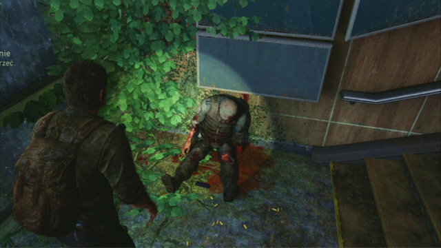 On the landing, there is another dead soldier - The Last of Us: Downtown, The Outskirts Walkthrough, map - The Outskirts - The Last of Us Guide