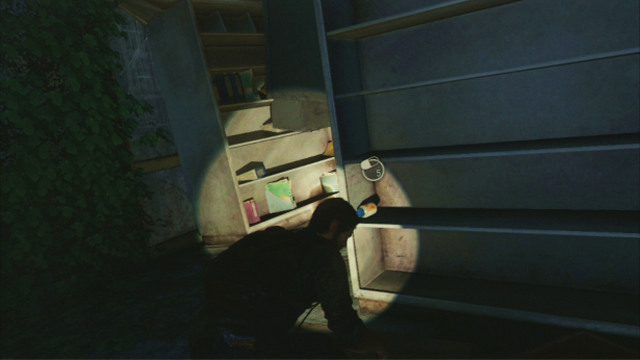 At the other side, on one of the shelves, there is a supplement that can be used to improve on Joels abilities - The Last of Us: Downtown, The Outskirts Walkthrough, map - The Outskirts - The Last of Us Guide