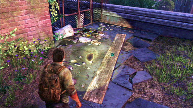 Once you get there, find a plank and pick it up by pressing the triangle - The Last of Us: The Museum, The Outskirts Walkthrough, map - The Outskirts - The Last of Us Guide