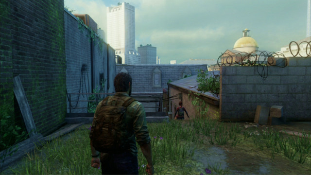 After a short cutscene, run ahead to the very bottom of the stairs - The Last of Us: The Capitol Building, The Outskirts Walkthrough, map - The Outskirts - The Last of Us Guide