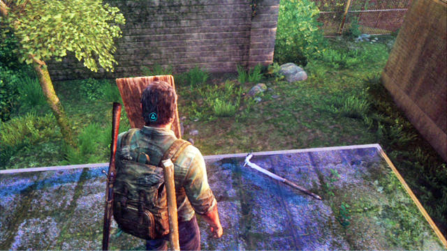 You can climb over the extension at the other side and pull the board to the roof - The Last of Us: The Woods, Bills Town Walkthrough - Bills Town - The Last of Us Guide
