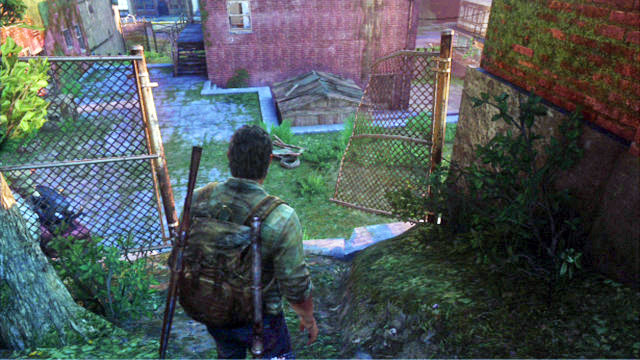 When you get onto the rooftop of the other building, jump down, take a few steps ahead and turn left - The Last of Us: The Woods, Bills Town Walkthrough - Bills Town - The Last of Us Guide