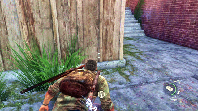 Squeeze through the hole and jump down from the low wall to the right - The Last of Us: The Woods, Bills Town Walkthrough - Bills Town - The Last of Us Guide