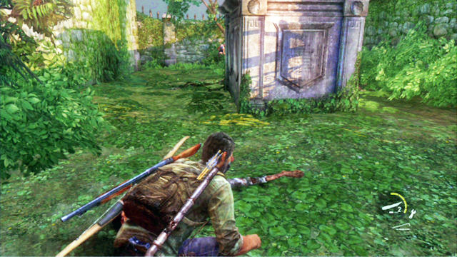 Squeeze past the monster and kill with your blade another enemy that you encounter - The Last of Us: Graveyard, Bills Town Walkthrough - Bills Town - The Last of Us Guide